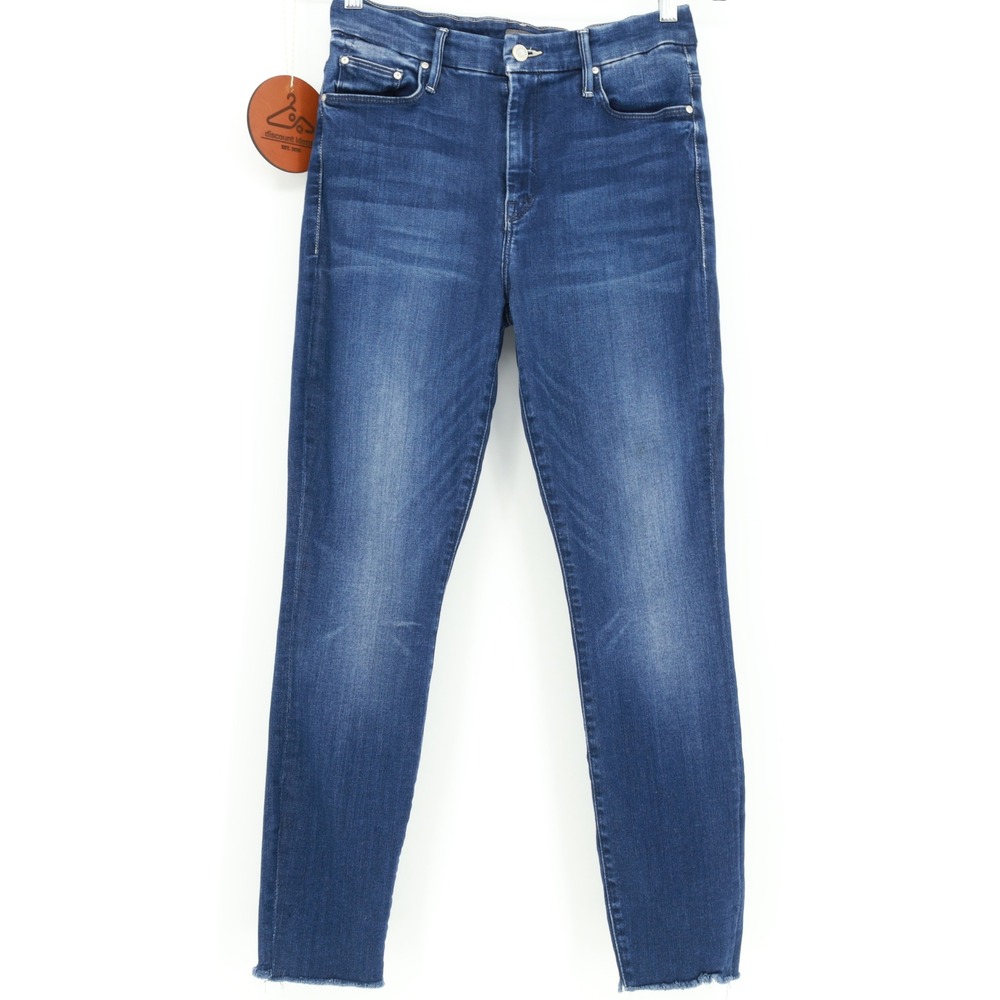 Mother High Waisted Looker Ankle Fray Jeans Tongue In Chic Blue Size 28